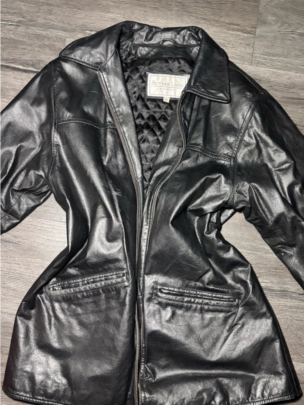 Women’s Black Leather Zip-Front Jacket
